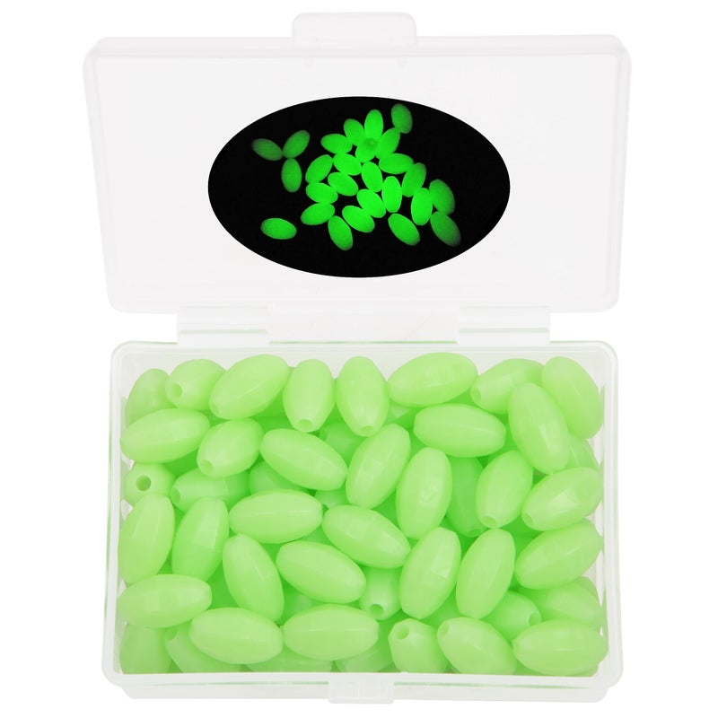OROOTL Glow Beads Fishing Saltwater, 100pcs Hard Plastic Luminous Fishing Beads Green White Fish Beads Assortment Oval Egg Bead Lures Sea Fishing Tool - Image 1